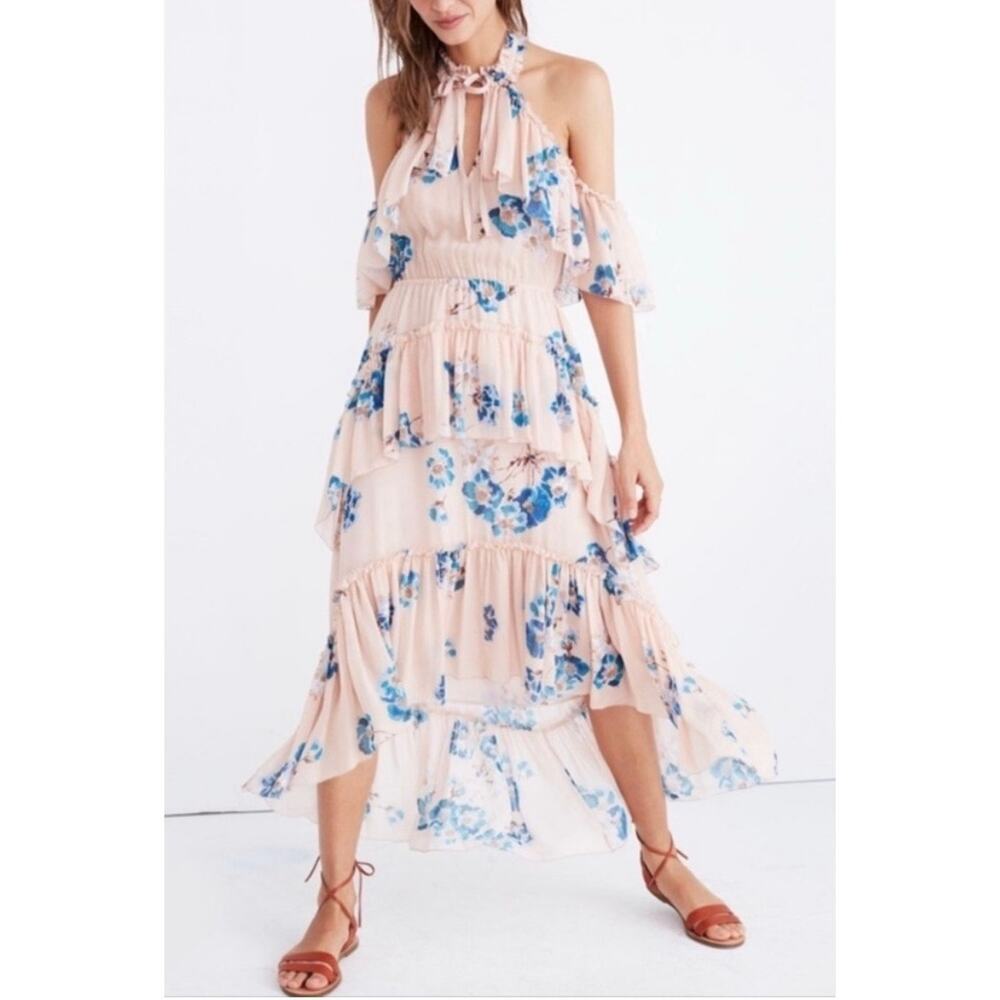 NWT Ulla Johnson Nude Floral Cold Shoulder Valentine Maxi Dress Size 4 - Picture 4 of 16